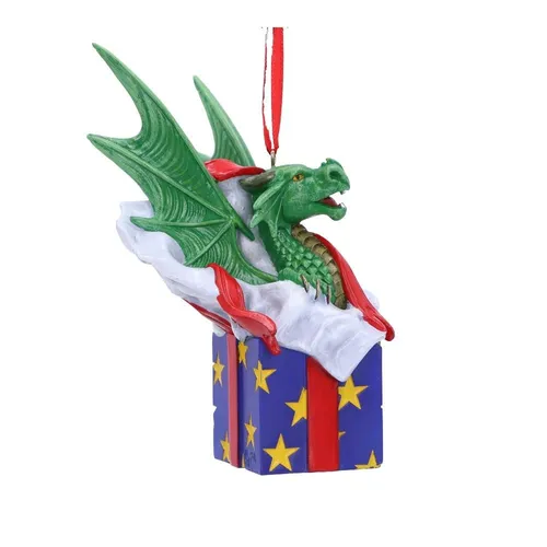Nemesis Now Anne Stokes Surprise Gift Dragon Hanging Ornament 12.5cm, Resin, Gre