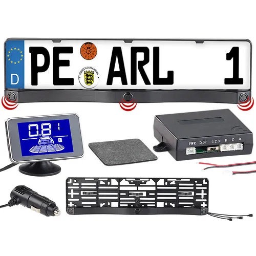 Lescars Rückfahrwarner – Funk-Ultraschall-Einparkhilfe - Einparkhilfe ohne Bohren mit LCD-Display zur optischen und akustischen Distanzanzeige, ideal für sicheres Rückwärtsfahren. Universell passend für EU-Kennzeichen.