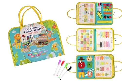 J.A.D.E - Aktivitätentasche - Montessori - 141512 - Bildungsspiel - Mehrfarbig - Stoffe - Reise - Sensorisch - Kinderspiel - Französisches Design - Jade - 28 cm x 33 cm - Ab 3 Jahren.