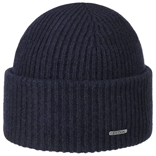 Stetson Classic Beanie Uni einfarbig Made in Italy Damen und Herren Herbst Winter dunkelblau One Size