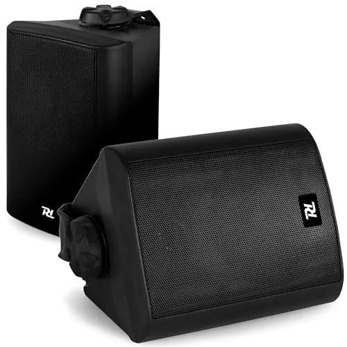 Power Dynamics ODS50B - Lautsprecher Boxen - 2er Set - 100 Watt - 2-Wege Wandlautsprecher für die Festmontage an Wand und Decke - Boxen Set für Zuhause, Gastro, Bars, inkl Montagebügel - Schwarz