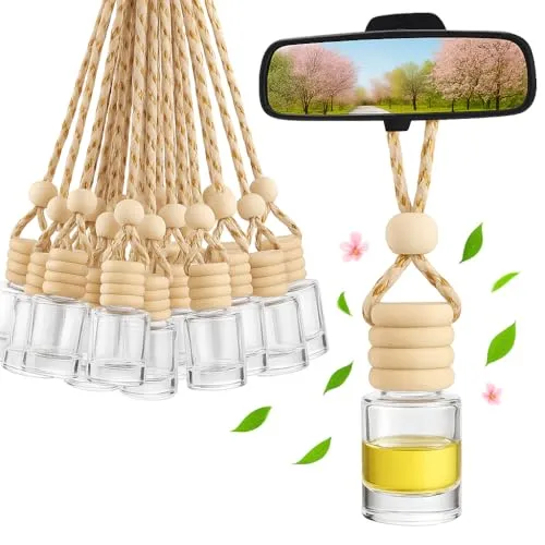 Stück Auto Parfüm Glasflasche Leer,8ml Auto Lufterfrischer Anhänger,Aromatherapie ätherisches Öl Diffusor Nachfüllbar,Duftflaschen zum selbst befüllen mit Holzabdeckung,für Auto Zuhause Büro 30