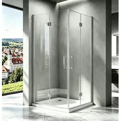 Boromal Eckdusche Duschkabine Eckeinstieg Falttür 185/195H Duschabtrennung Dusche, BxT: 80x90 cm, Sicherheitsglas, Doppel Falttür, 70-120cm, Links- und Rechtsmontage 80 cm x 195 cm x 90 cm