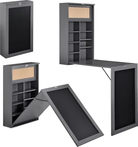 [en.casa] Klappschreibtisch - Platzsparender Wandtisch mit Tafel und Pinnwand - Schreibtisch für kleine Räume, ausklappbar und mit zusätzlichem Stauraum. Ideal für Home Office oder Küchen, schnell montierbar und vielseitig einsetzbar.