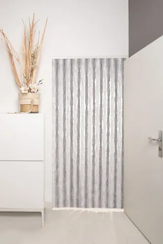 Defactoshop Insektenschutz-Vorhang - Türvorhang 100x200 cm - Gardinen für Fenster und Türen, idealer Schutz gegen Insekten mit leicht abwischbarem PVC-Material in Grau/Weiß und kürzbaren Eigenschaften.