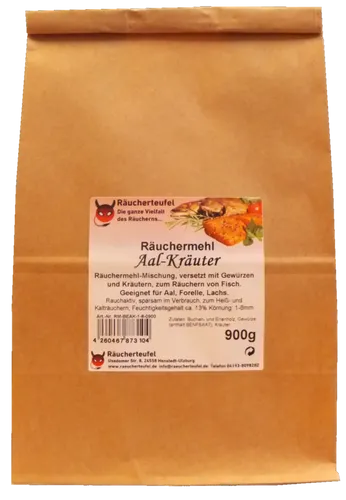 Räuchermehl-Mischung Aal - Kräuter 1-8mm, 900g ✓TOP-Qualität! ✓Aal ✓Forelle