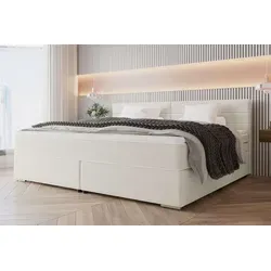 99rooms Phönix Familienbett Boxspringbett 240×200 cm Cordstoff POSO Greige - Elegantes Boxspringbett für die ganze Familie, mit modernem Design und Taschenfederkern für hohen Schlafkomfort. Einfache Selbstmontage und stilvolles Kopfteil mit Ziernähten.
