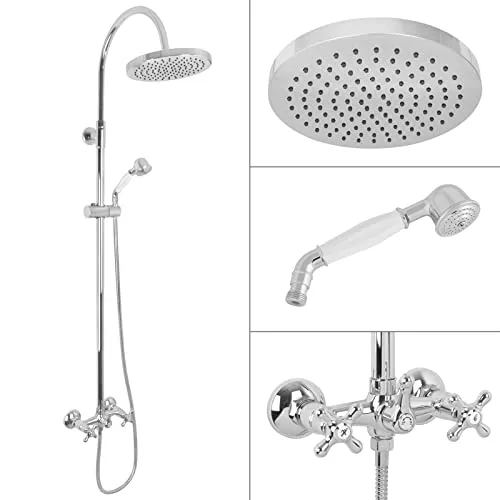 Welfenstein Nostalgie Aufputz-Set 2D-1482 Regendusche 20cm Duscharmatur Aufputzmontage Retro Kreuzgriff