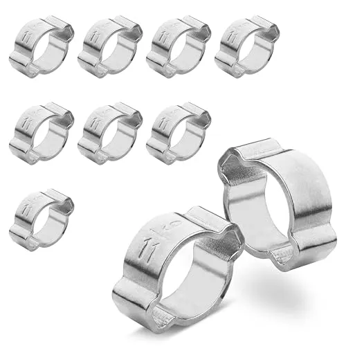 Poppstar 10 Stück 2-Ohr Schlauchschellen, Spannbereich-Ø 9-11mm, 2-Ohr Klemme/Zweiohrschelle aus Edelstahl