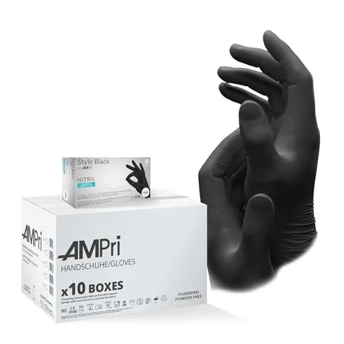 AMPRI Nitrilhandschuhe, schwarz, 10 Box a 100 Stk, Größe XL, puderfrei, Style Black by Med-Comfort: Nitril Einmalhandschuhe, Einweghandschuhe in den Größen XS, S, M, L, XL, XXL