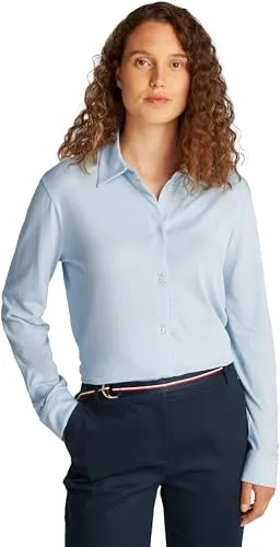 Tommy Hilfiger Damen Hemd Casual Regular Fit, Blau (Breezy Blue), S - Bluse aus 70% Bio-Baumwolle für hohen Tragekomfort, klassischer Schnitt mit Button-down-Kragen – ideal für Büro und Freizeit.