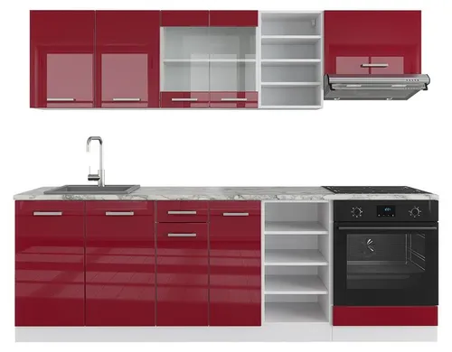 Vicco Küchenzeile R-Line 240 cm Hochglanz Weiß Bordeaux