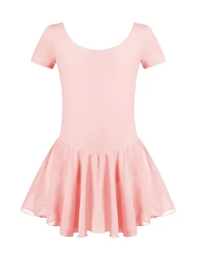 Untlet Ballettkleid Mädchen Kinder Kurarm Ballettanzug Ballett Trikot Kurzarm Body mit Chiffon Wickelrock Kinder Ballettkleidung Tanzkleid Tanzbody,Hellrosa,160