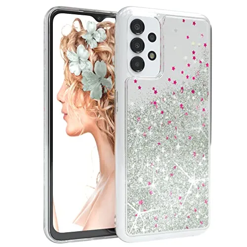 EAZY CASE Hülle kompatibel mit Samsung Galaxy A13 (4G / 5G) Schutzhülle mit Flüssig-Glitzer Handyhülle Schutzhülle Back Cover mit Glitter Flüssigkeit TPU/Silikon Transparent/Durchsichtig Silber