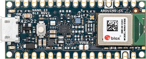 ARD NANO 33BLE2 - Arduino Nano 33 BLE Rev2 - Einplatinen-Mikrocontroller mit nRF52840, 32-Bit Arm Cortex-M4 CPU und Bluetooth LE-Fähigkeiten. Ideal für flexible Programmierung mit MicroPython und verbesserter Sensorik.