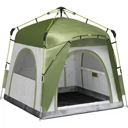 Outsunny Camping Zelt 4 Personen - Pop-Up Familienzelt mit Fenster - Wurfzelte: Schneller Aufbau dank hydraulischem Druckmechanismus, ideal für Familien-Trekking und Festivals. Platz für 5 Personen mit guter Belüftung und robuster, wasserabweisender Konstruktion.