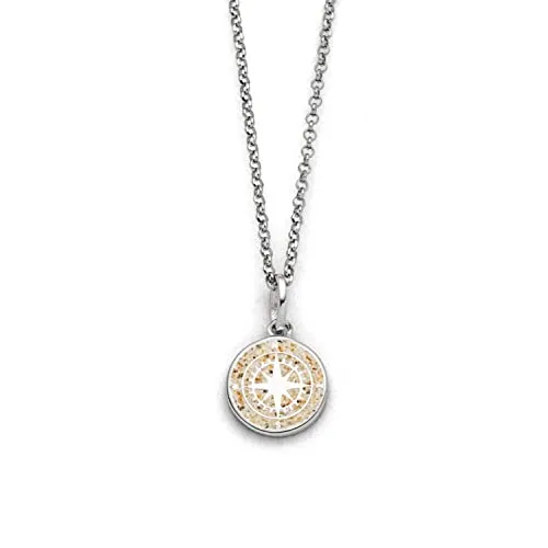 DUR Schmuck Kette KOMPASS 2.0 Strandsand Silber 925/- - Ketten für Damen - Feine rhodinierte Erbskette mit einem einzigartigen Kompass-Anhänger aus 925er Sterling-Silber, anlaufgeschützt und ideal für stilbewusste Frauen.