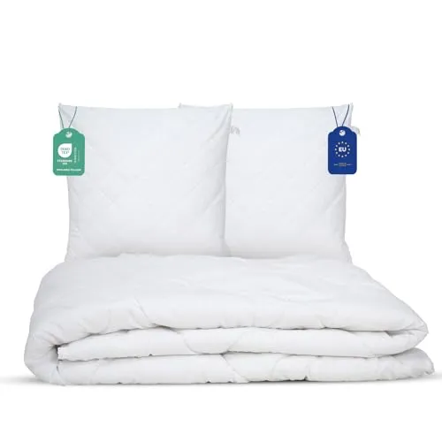 Livessa Bettdecke 240x220 mit 2er Set Kissen 80x80cm - Ganzjahreskomfort - Bettdecken für alle Jahreszeiten, 300 g/m² Füllung, Oeko-Tex zertifiziert, weich und atmungsaktiv für ein optimales Schlafgefühl.