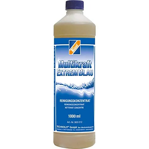 TECHNOLIT Grundreiniger Multikraft EXTREMBLAU 1 Liter - Alkalisches Konzentrat für intensive Grundreinigung, entfernt hartnäckige Verschmutzungen wie Fett und Ruß. Ideal für Maschinen, Böden und mehr. Schaumarm und rückstandsfrei.