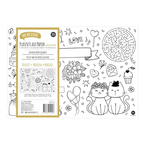 Hochzeit Platzsets zum Ausmalen, Kinderbeschäftigung und Mitgebsel, Mal Mich Bunt 12
