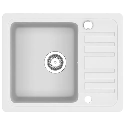 vidaXL Granitspüle Einzelbecken Weiß 46/57.5 cm - Sanitäranlagen & Zubehör mit elegantem Design. Unsere schlagfeste, hitze- und kratzfeste Granitspüle ist vollständig reversibel und einfach zu reinigen, ideal für jede Küche.