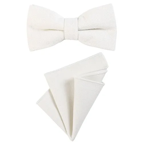 DonDon Herren Fliege 12 x 6 cm gebunden längenverstellbar und Einstecktuch 23 x 23 cm farblich passend aus Baumwolle weiß