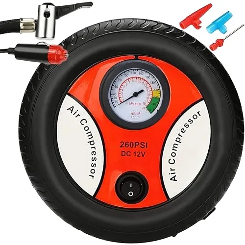 Retoo Kompressor Luftkompressor 12V für Auto Tragbare Elektrische Luftpumpe 260PSI 60W Reifenpumpe für Fahrrad Motorrad Wohnwagen Ball Luftkissen 17x17x7 cm
