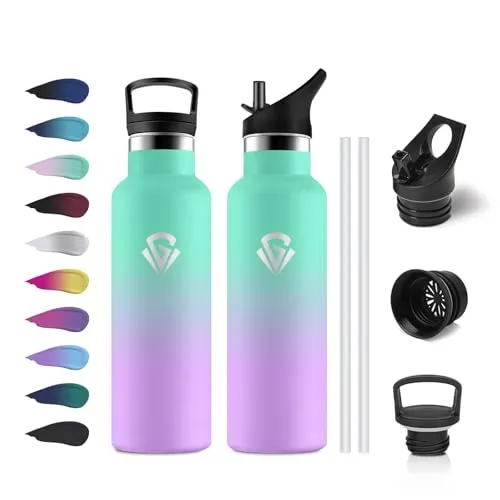 Trinkflasche Kinder 500ml, Auslaufsichere Thermosflasche mit Strohhalm, Kohlensäure Geeignet, BPA-Frei, Vakuum Isolierte Trinkflasche Edelstahl, Isolierflasche für Schule, Büro, Fitness, Laufen