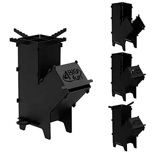 Campingofen Raketenofen Feuerstelle für Dutch Oven und BBQ - Kompakter Raketenofen für Grill- und Campingfreunde. Ideal für Dutch Oven und Gusseisenpfannen, aus robustem Stahl, klappbar und leicht zu transportieren.