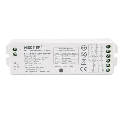 Produktbild 2.4G Controller 5 in 1 LS2 weiß /CCT/RGB/RGBW/RGB+CCW 12-24V