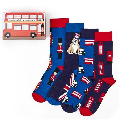 Urban Eccentric Unisex London Socken Geschenkset | Geschenk | 4 Paar | Baumwollreiche Socken | Premium-Socken | Neuheit | Geschenke, mehrfarbig, Einheitsgröße