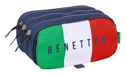 safta Benetton Flag Federmäppchen mit 3 Fächern, für Kinder, ideal für Kinder im Schulalter, bequem und vielseitig, Qualität und Widerstandsfähigkeit, 21,5 x 8 x 10 cm, Marineblau, M, Casual
