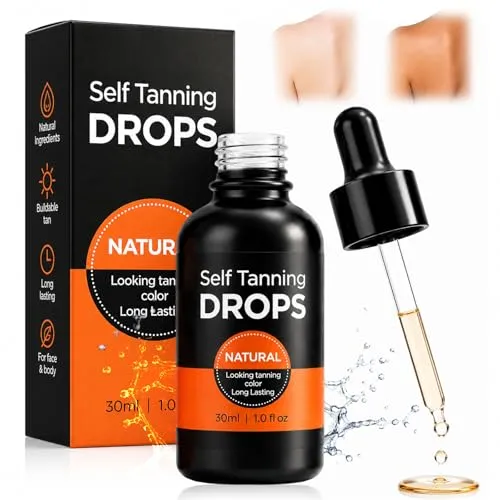30ml Selbstbräuner Gesicht, Flüssiges Selbstbräuner, Selbstbräuners-Tropfen, Für Eine Gleichmäßige und langanhaltende Bräune, Individuelle Bräunungsintensität, für Gesicht & Körper, Natürliche