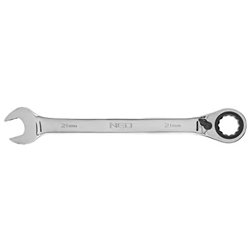 NEO TOOLS Ratschen-Ringmaulschlüssel, gerade, aus Chrom-Vanadium-Stahl (CrV), 72 Zähne mit Umschalthebel für Rechts- und Linkslauf, Spezialwerkzeug, verchromte Oberfläche, hochglanzpoliert