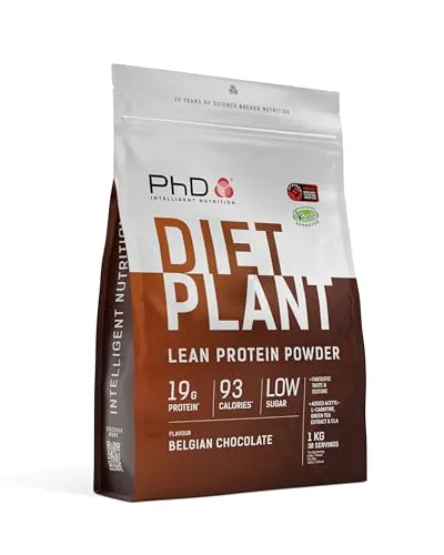 PhD Nutrition Diet Plant Protein Pulver vegan 1kg Belgische Schokolade, Kalorienarmes High Protein Eiweißpulver zur Diät Unterstützung mit 19g Eiweiß pro Portion