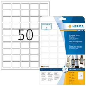 HERMA 8338 Wetterfeste Folienetiketten, 1250 Stück - Universal-Aufkleber für Innen- und Außenbereich, extrem strapazierfähig und UV-beständig, ideal für Laserdrucker und Beschriftungen von Hand, umweltschonend mit lösemittelfreiem Haftkleber.