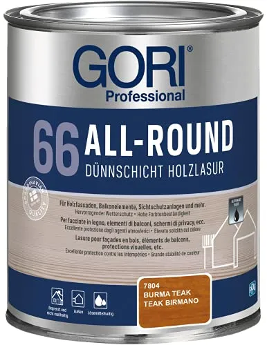 Gori 66 Allroundlasur 7806 Kastanie - 2,5L Holzschutzlasur - Hochtransparente Holzschutzlasur in Kastanie, ideal für effektiven Schutz und ansprechende Optik. Ergibt ca. 12 m² pro Liter, schnell trocknend und für verschiedene Holzarten geeignet.