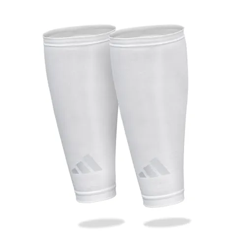 adidas Aeroready Waden Kompression, feuchtigkeitsabsorbierende Beinlinge, atmungsaktiv, leicht, elastisch, reflektierend (Weiß, S/M)