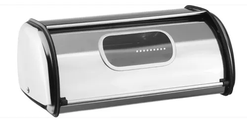 Hi Brotkasten Edelstahl mit Rolldeckel und Sichtfenster - Stylischer Brotkasten aus Edelstahl mit Rolldeckel und Sichtfenster, ideal für frisches Brot und Brötchen in der Küche.