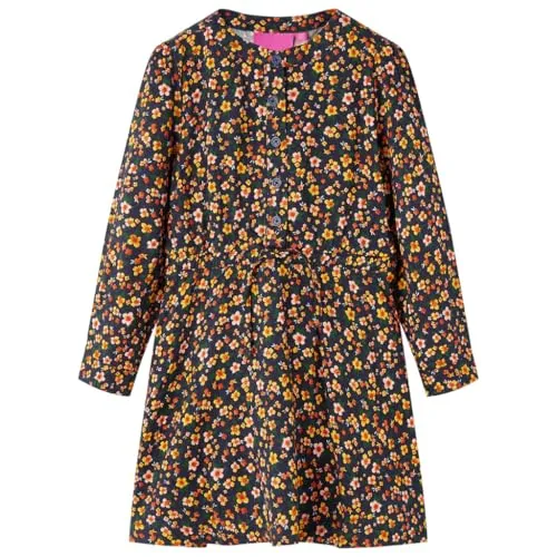 vidaXL Kinderkleid mit Langen Ärmeln Kordelzug Kinder Kleid Langarmkleid Marineblau 128
