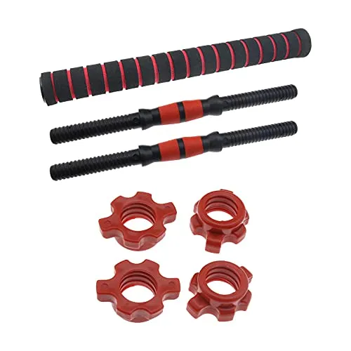 eMagTech 1 Paar Kurzhantelstangen mit Gelenkstange Muttern Kunststoff Stahl Schwarz Rot zum Aufwärmen Sport Workouts Fitness Gym Langhanteln Arme Schulter Bauch Beine Rücken Krafttraining