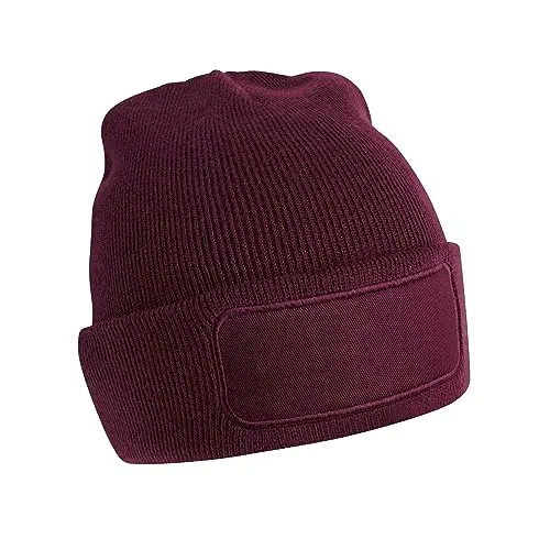Beechfield B445 Patch Beanie, burgunderfarben, XS-XL