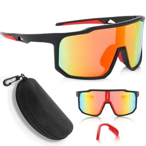 LOVICVKEM Polarisiert Fahrradbrille,Sport Sonnenbrille,Fahrradbrille Winddicht,Radfahrer Brille für Herren Damen,Polarisierte UV400 Schutzbrille für Outdooraktivitäten,Radfahren,Laufen (A)