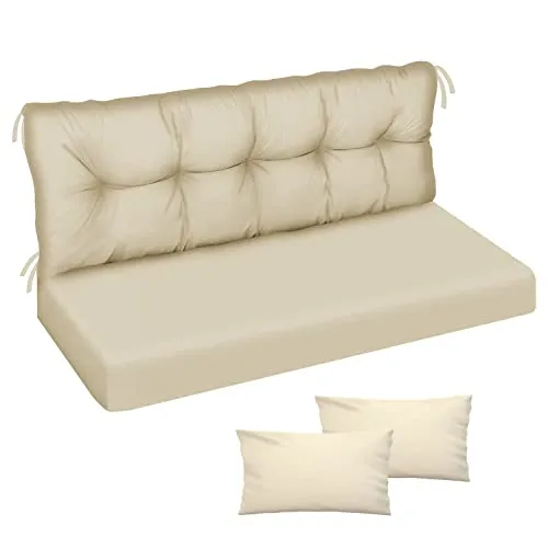 Beige Auflage für Hollywoodschaukel 100x50 cm – Komfortable Gartenbankauflage mit Kissen