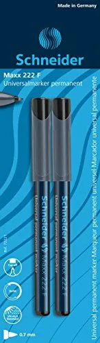 Schneider 187912 Universal Permanentmarker Maxx 222 F, 0,7 mm, schwarz, 2 Blisterkarte