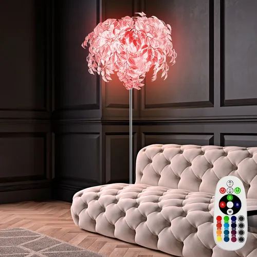 Moderne Stehleuchte Blätter mit Fernbedienung und RGB LED in silber von RL