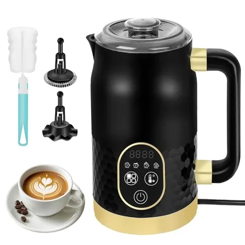 Elektrischer Milchaufschäumer 4 in 1 - Automatische Milchaufschäumer für heiße und kalte Getränke, mit Temperaturkontrolle und 2 Schneebesen für perfekten Cappuccino und Latte