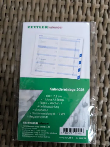 Zettler Taschenplaner Ersatzeinlage 530-6198 Kalender 1M 2S Register 2025
