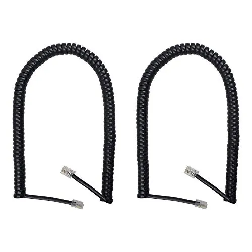 Duttek Telefonkabel Schwarz Spiralkabel Telefon Telefon Hörer Kabel Kabel RJ9 Spiralkabel Länge 3 bis 3,0 m Ungewickelt (2 Stück)