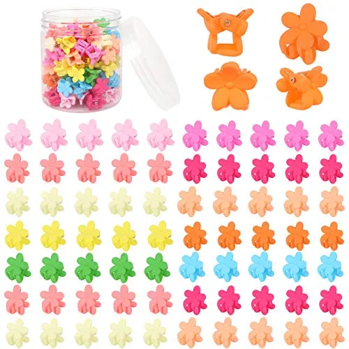 Fumanduo 100 Stück Mini Haarclips Baby Haarspangen Blumen Mini Haarclips Perlen Mehrfarbig Haarschmuck Klein Claw Haargreifer Klaue Clips Pins für Frauen und Mädchen Haarklammer Haar Zubehör